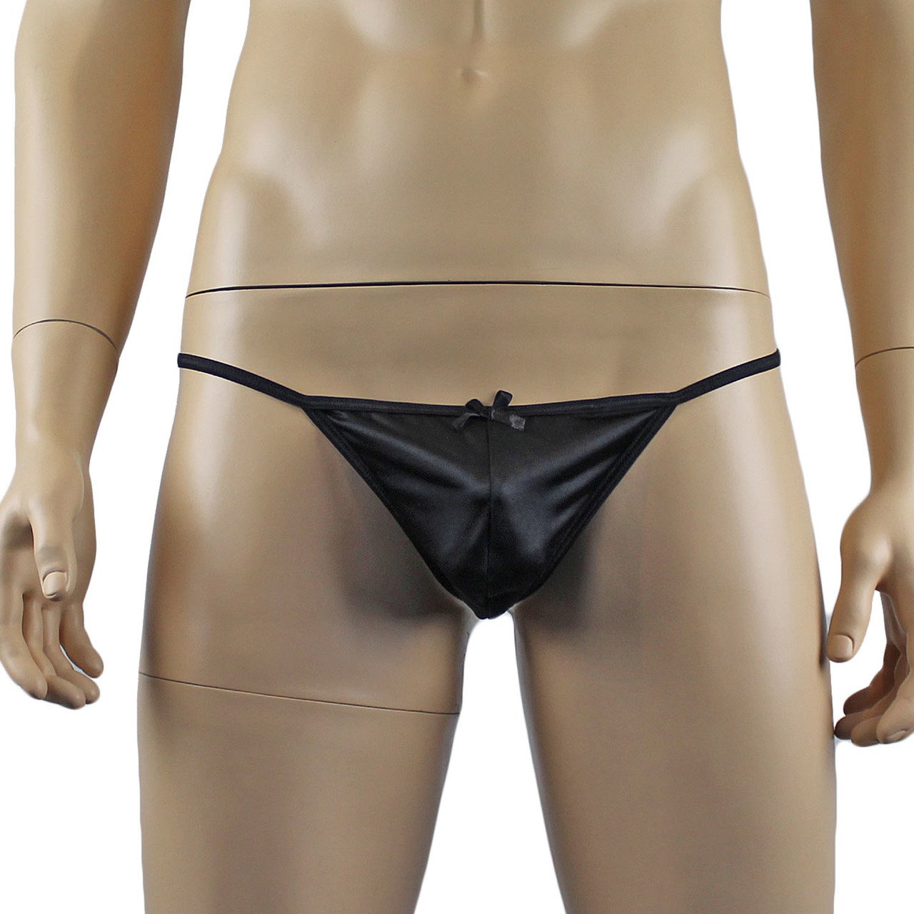 Mens Satin Bra Top, G string and Garterbelt Lingerie Black