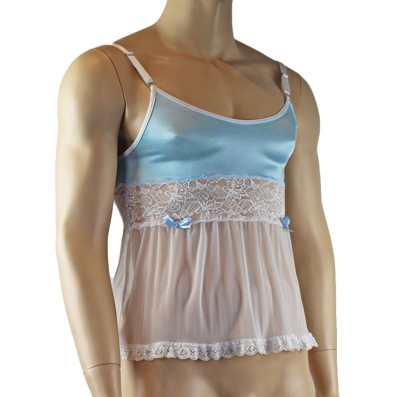 Mens Joanne Mini Babydoll Camisole - Sizes up to 3XL Light Blue & White