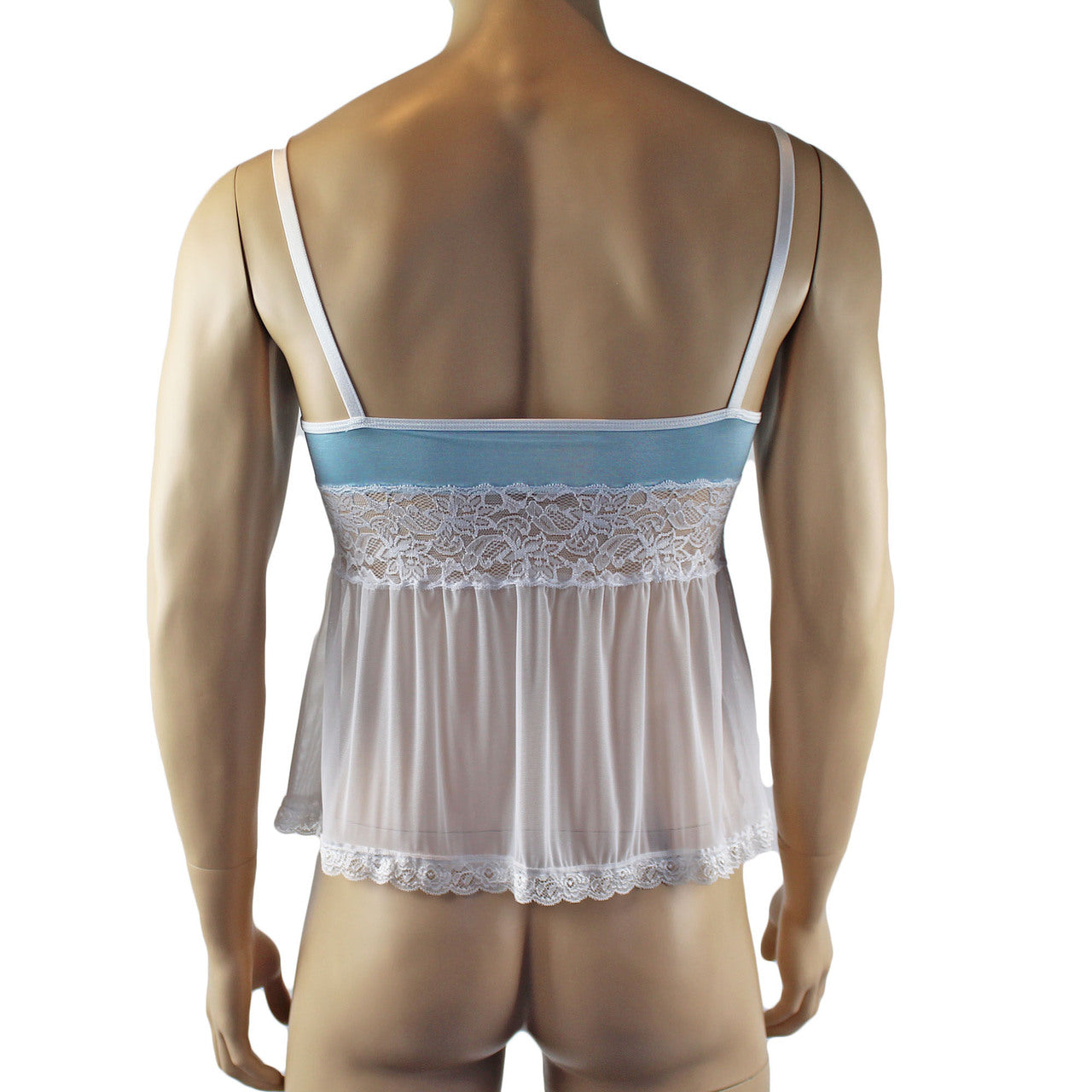 Mens Joanne Mini Babydoll Camisole - Sizes up to 3XL Light Blue & White