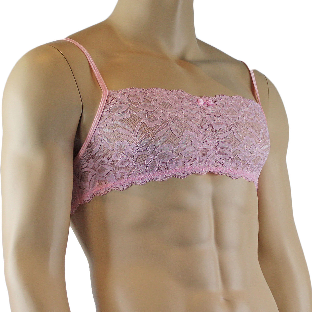 Mens Kristy Lingerie Bra Top in Lace with thin Straps Light Pink