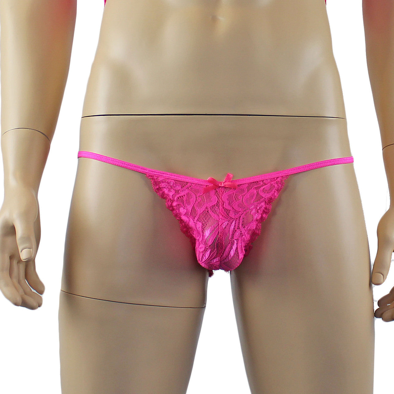 Mens Lace & Mesh Bra Top and Lace Bikini Panty (hot pink plus other colours)