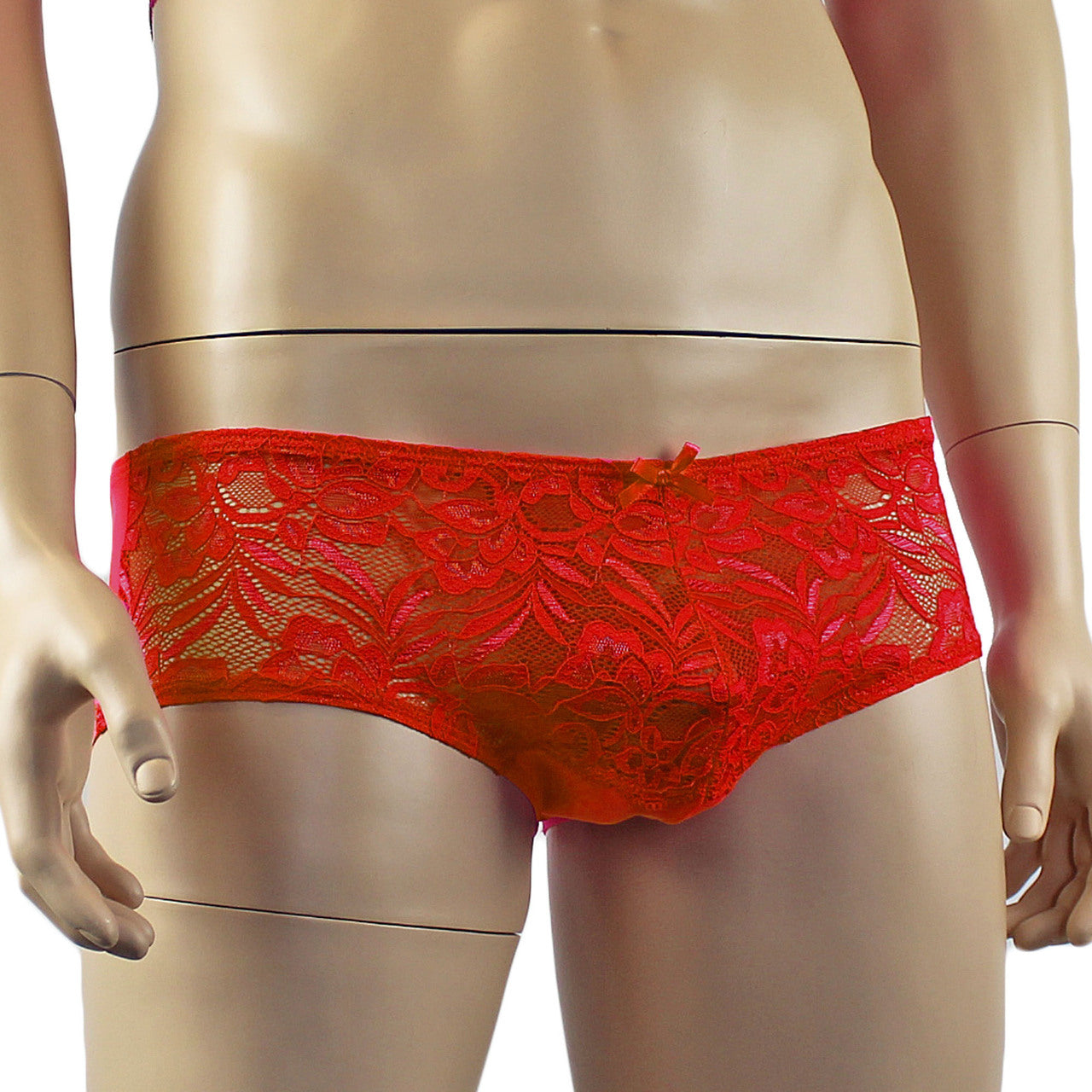 Mens Kristy Lingerie Sexy Lace and Mesh Panty Brief Red