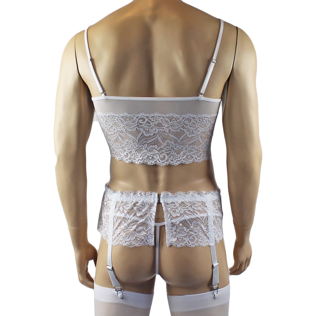 Mens Sexy Camisole, Pouch G string, Garterbelt & Stockings (white plus other colours)