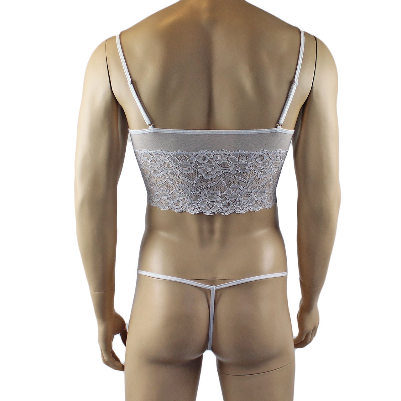 Mens Sexy Camisole, Pouch G string, Garterbelt & Stockings (white plus other colours)