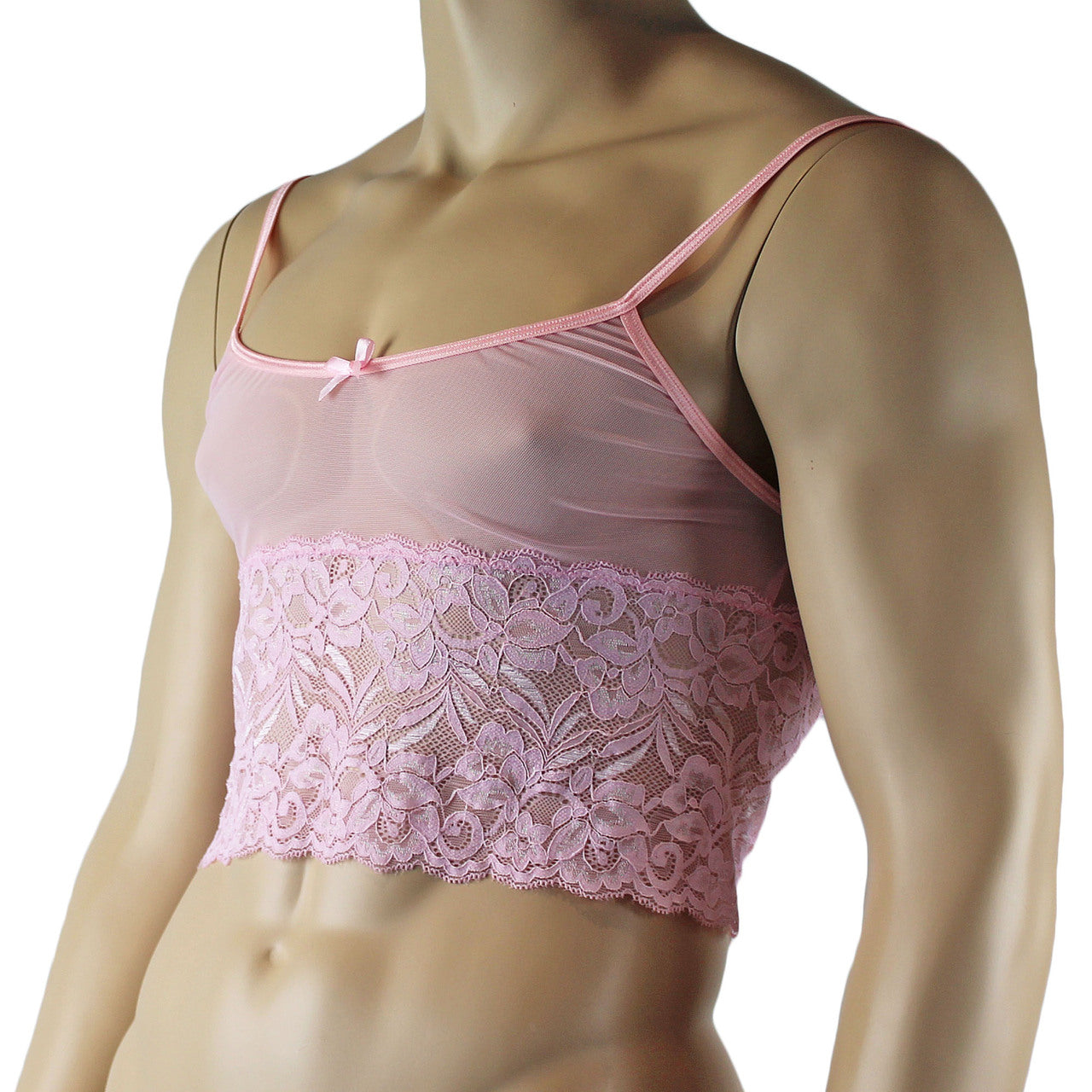 Mens Kristy Sexy Lace Camisole Top Male Lingerie Light Pink