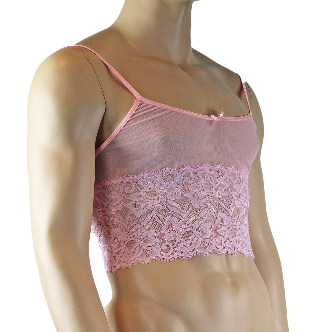 Mens Kristy Sexy Lace Camisole Top Male Lingerie Light Pink