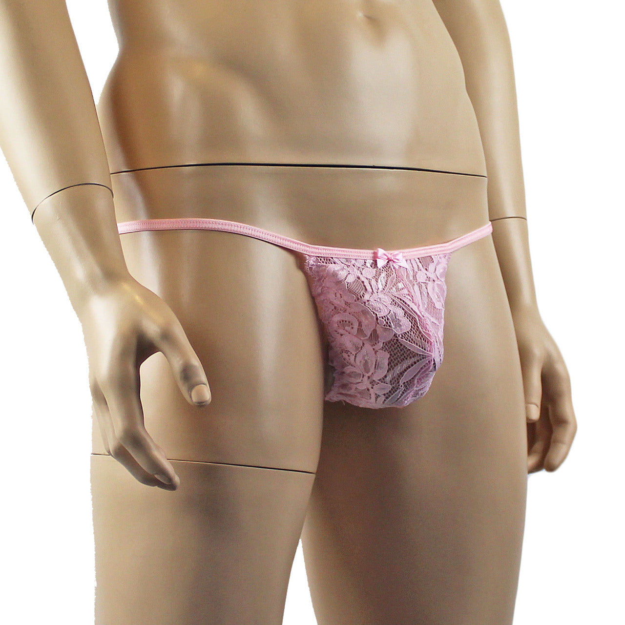Mens Kristy Sexy Lace Pouch G string Panty Male Lingerie Light Pink