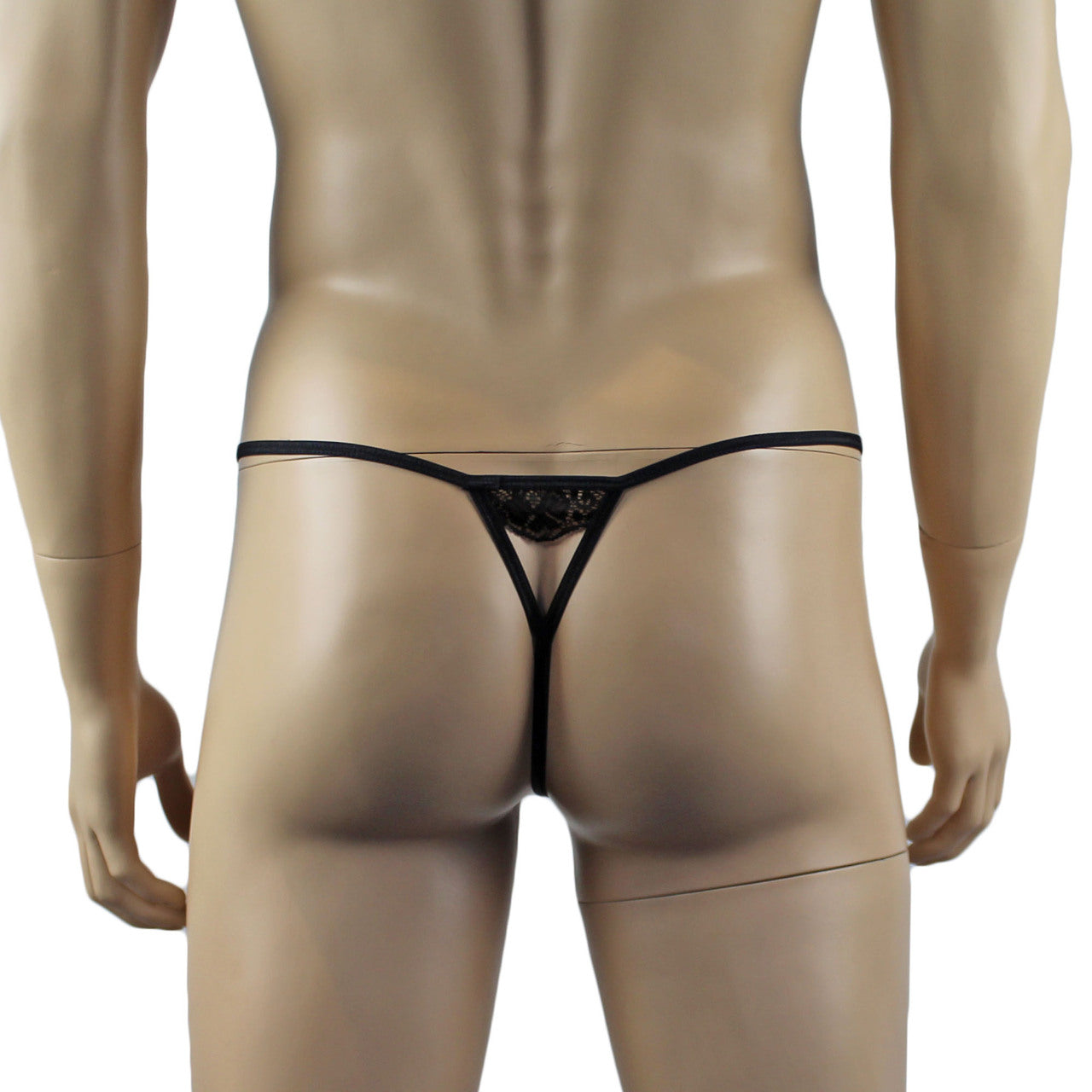 Mens Lucy Feminine Satin, Lace and Bow Pouch G string Purple and Black
