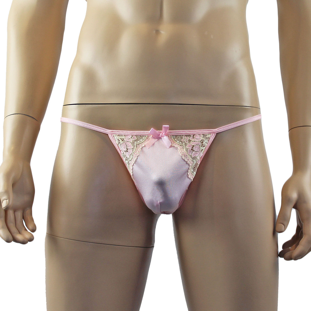 Mens Luxury Stretch G string with Lace Piece Front Pink