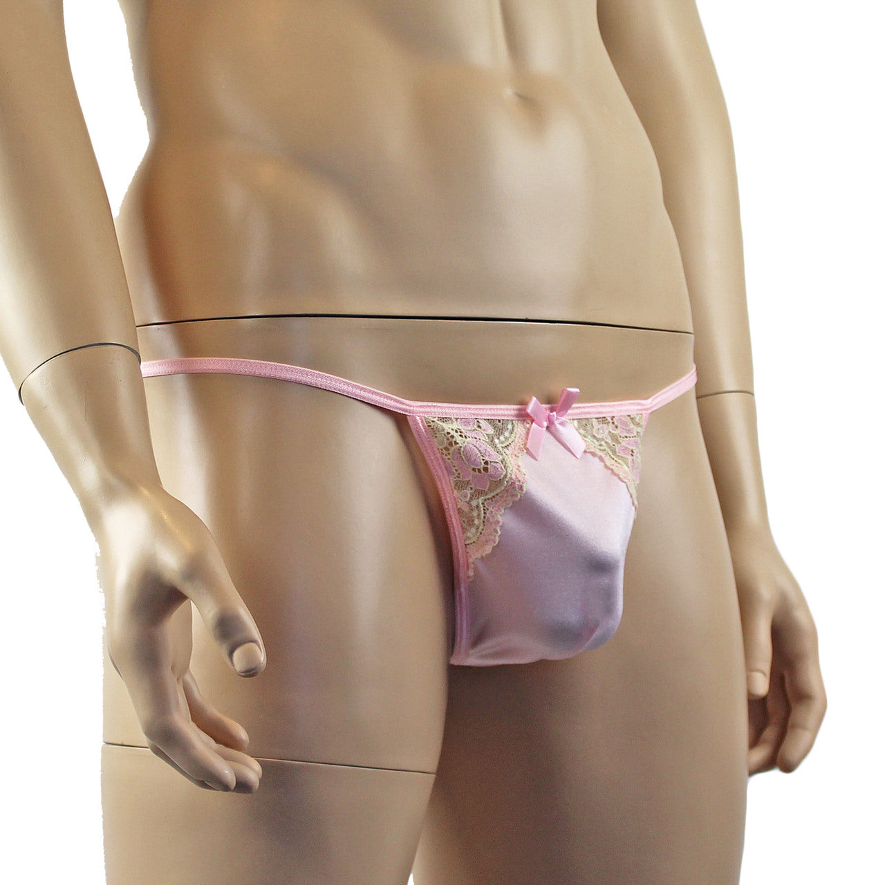 Mens Luxury Stretch G string with Lace Piece Front Pink