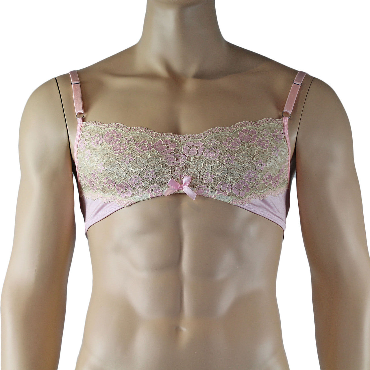 Mens Luxury Bra Top and Thong Pink