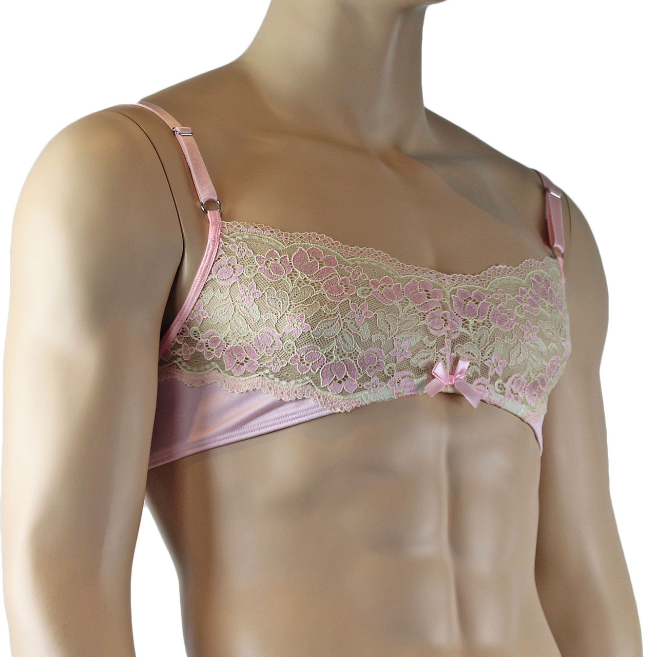 Mens Luxury Bra Top with Beautiful Lace Male Lingerie Pink