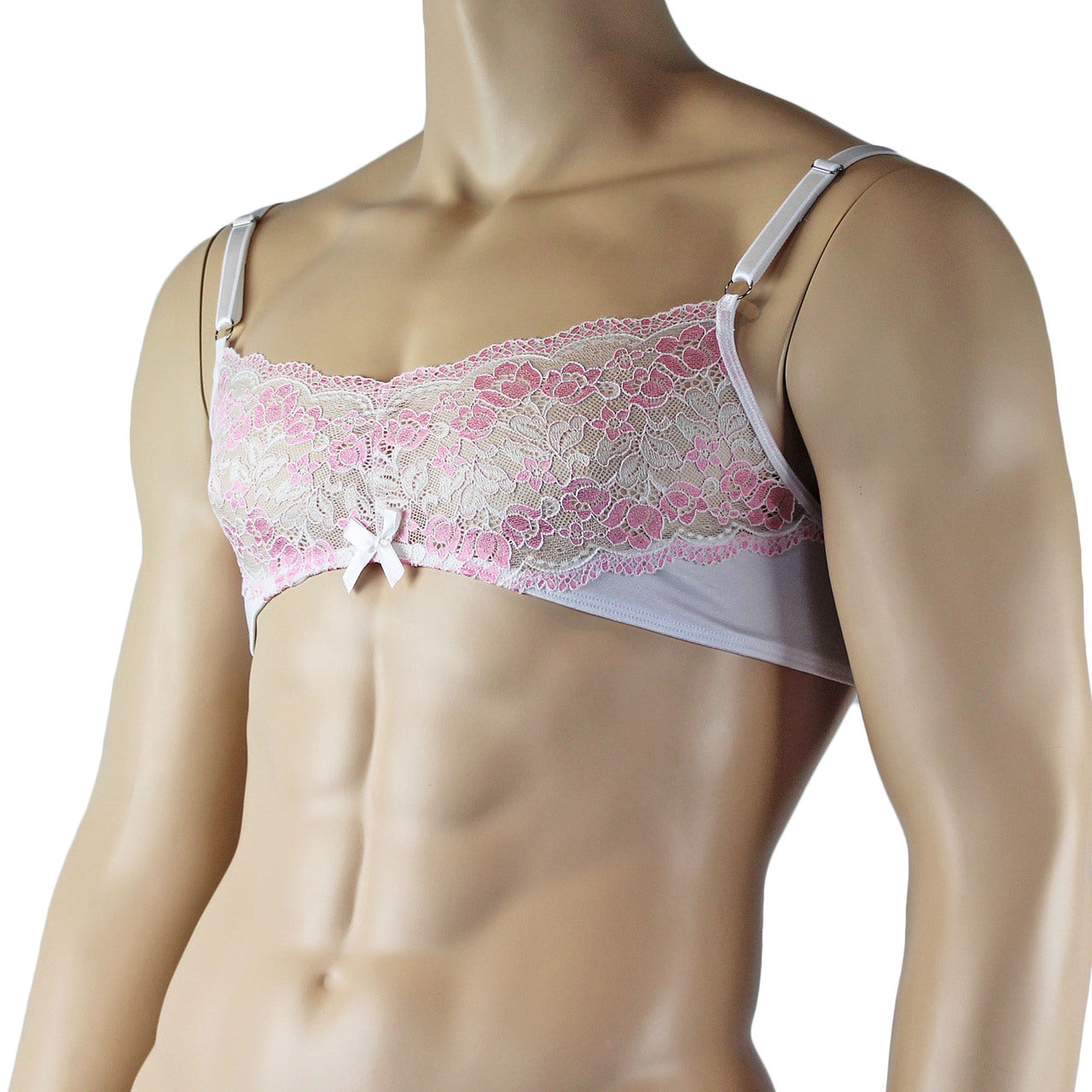 Mens Luxury Bra Top with Beautiful Lace Male Lingerie White