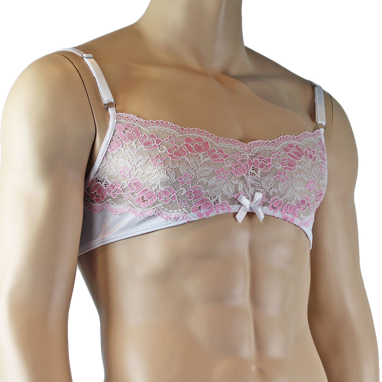Mens Luxury Bra Top with Beautiful Lace Male Lingerie White