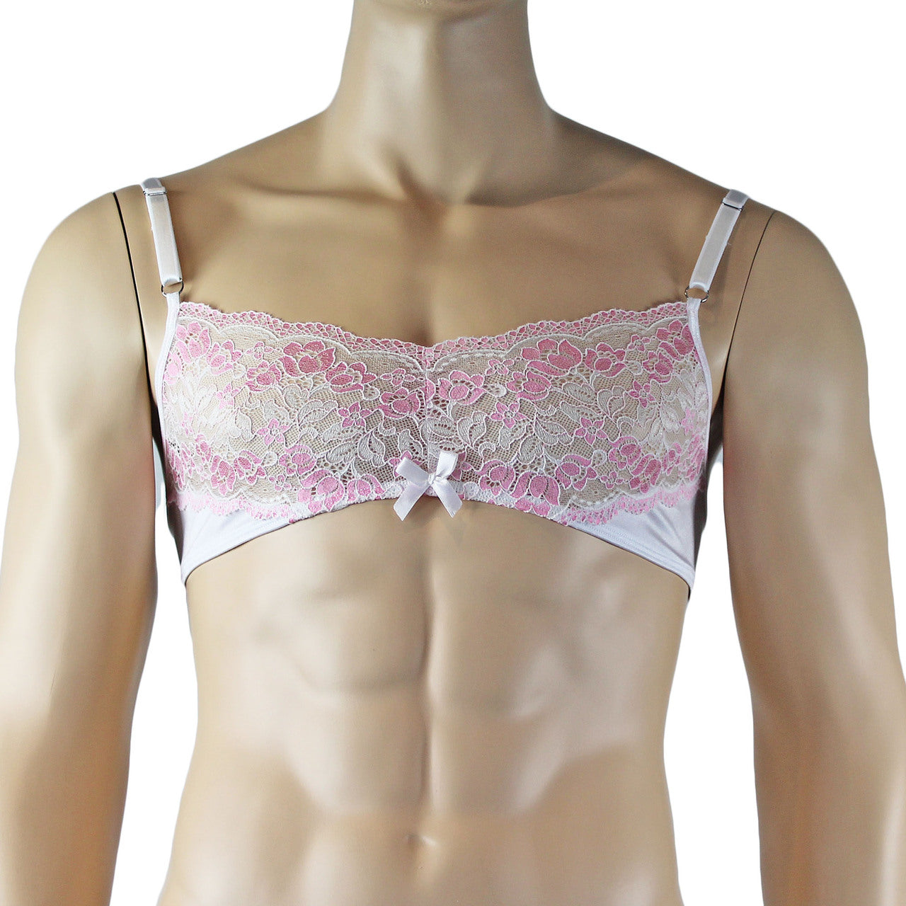 Mens Luxury Bra Top with Beautiful Lace Male Lingerie White
