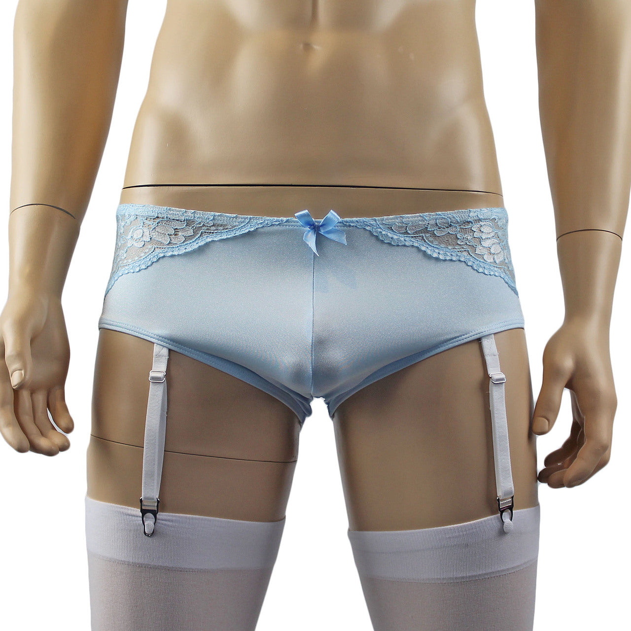 Mens Luxury Boxer Brief with Detachable Garters and Stockings Light Blue