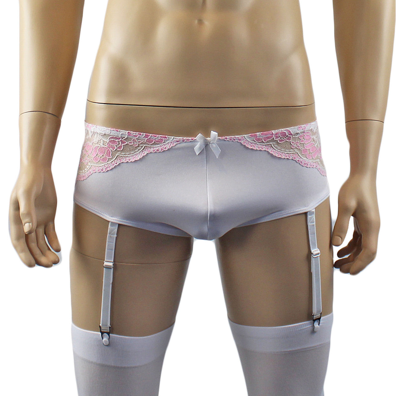 Mens Luxury Boxer Brief with Detachable Garters and Stockings White