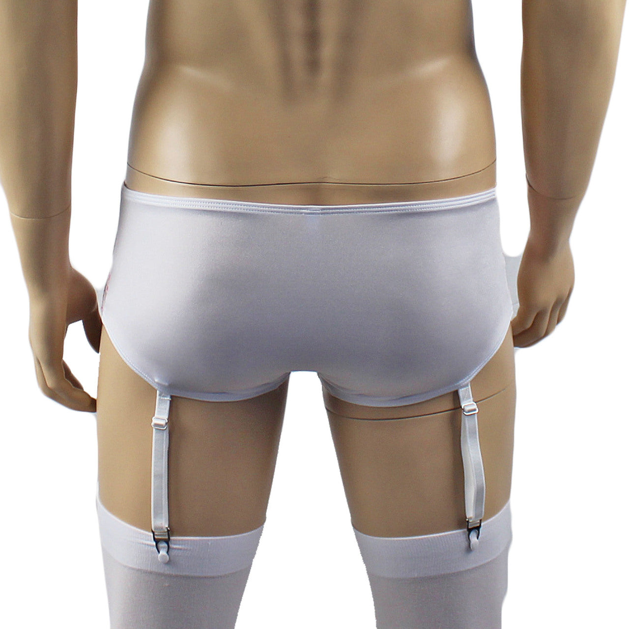 Mens Luxury Bra Top and Boxer Brief with Garters & Stockings White