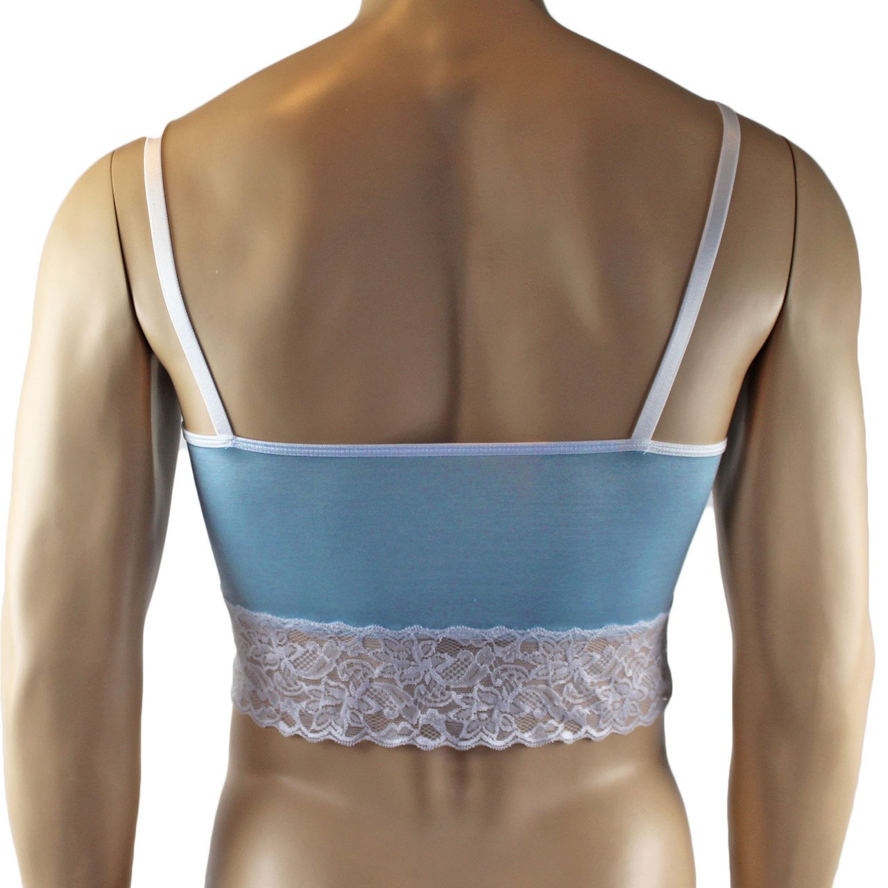 Mens Satin & Lace Crop Cami Top with Sexy Thong (light blue plus other colours)