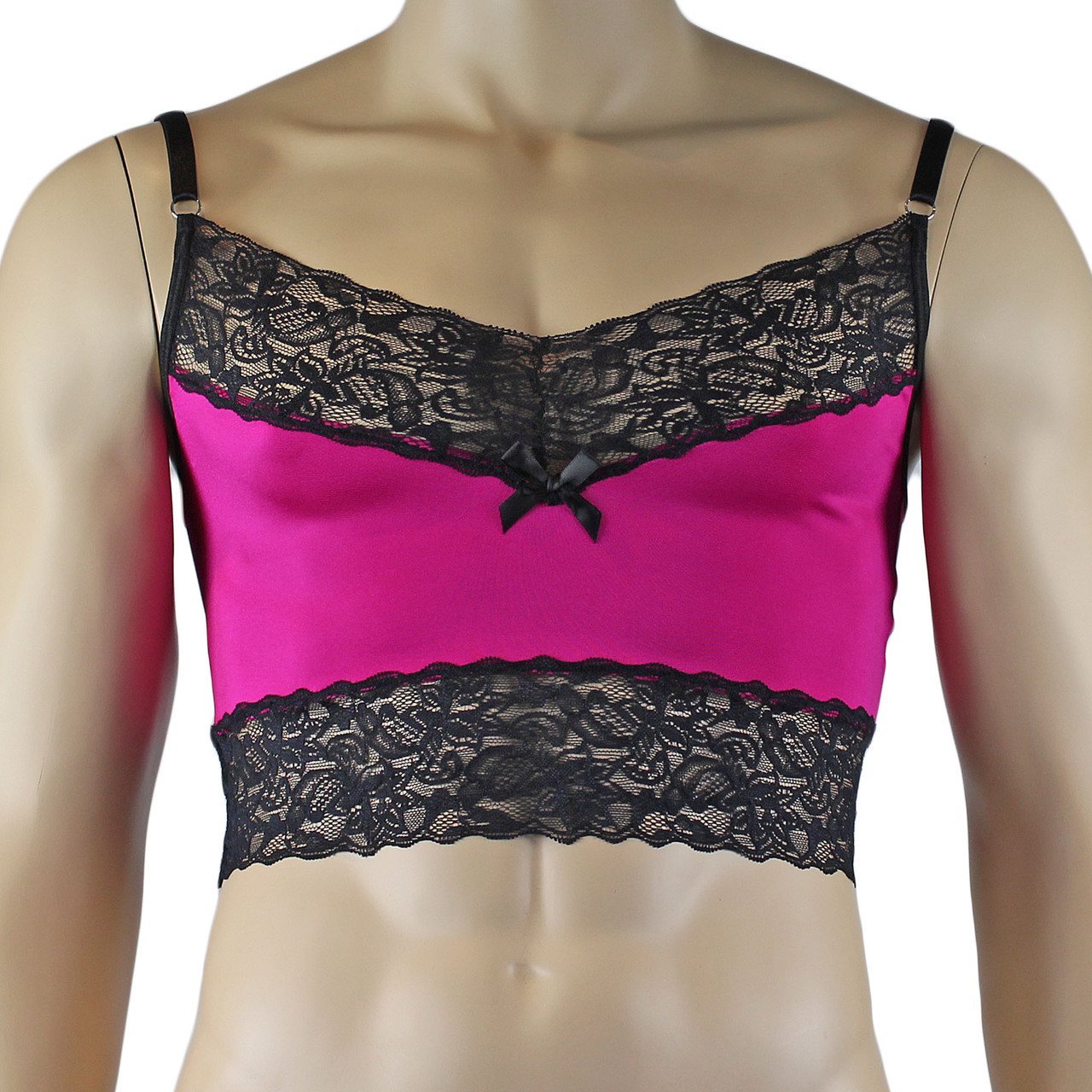 Mens Glamour Camisole Top and Pouch G string with Lace Trim - Sizes up to 3XL (raspberry & black plus other colours)