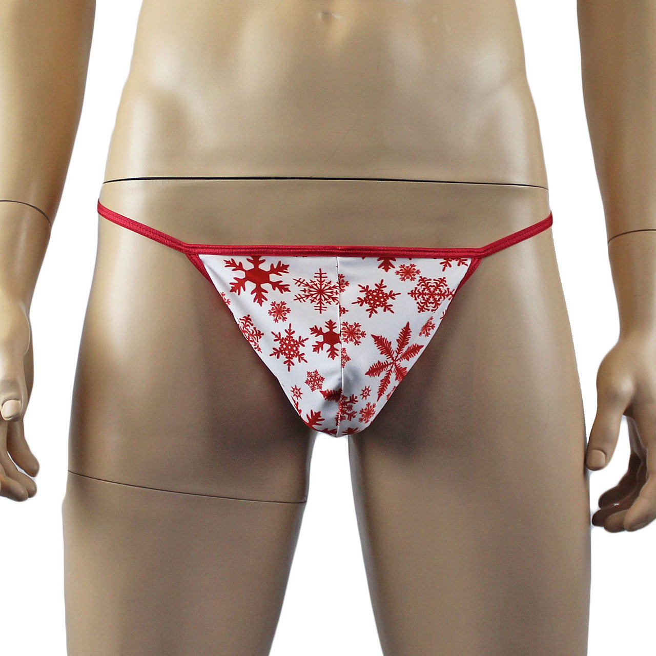 Mens Christmas Snow Flake G string Pouch Xmas Underwear White and Red