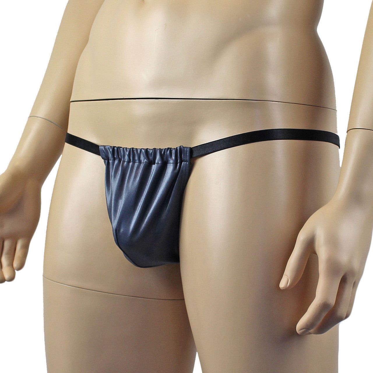 Male Oil Wetlook Pouch G string Steel Grey