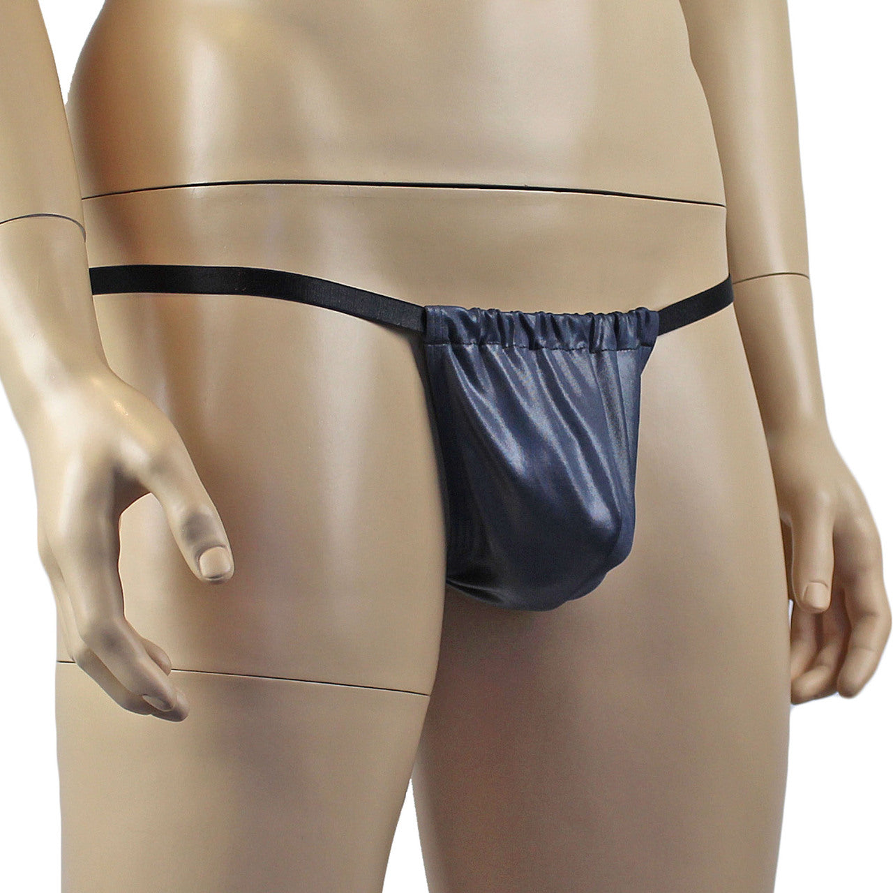 Male Oil Wetlook Pouch G string Steel Grey