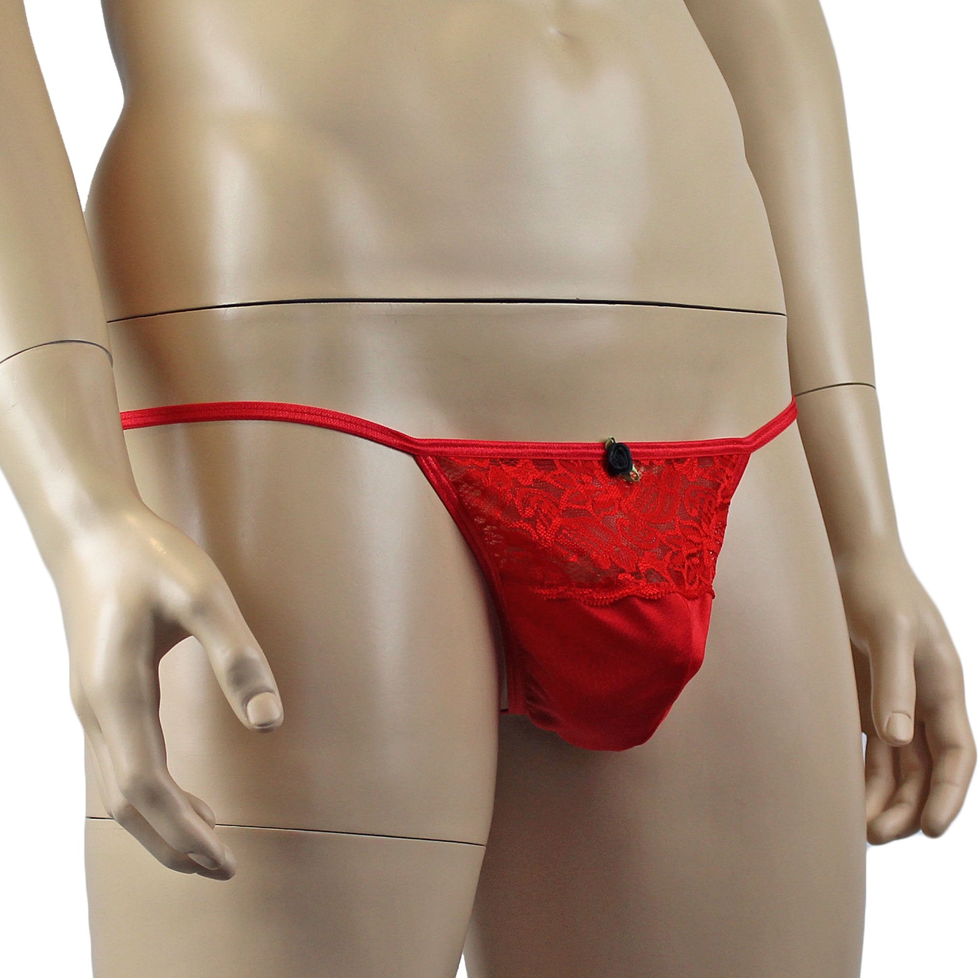 Male Penny Lingerie Stretch Spandex Pouch G string with Lace Red
