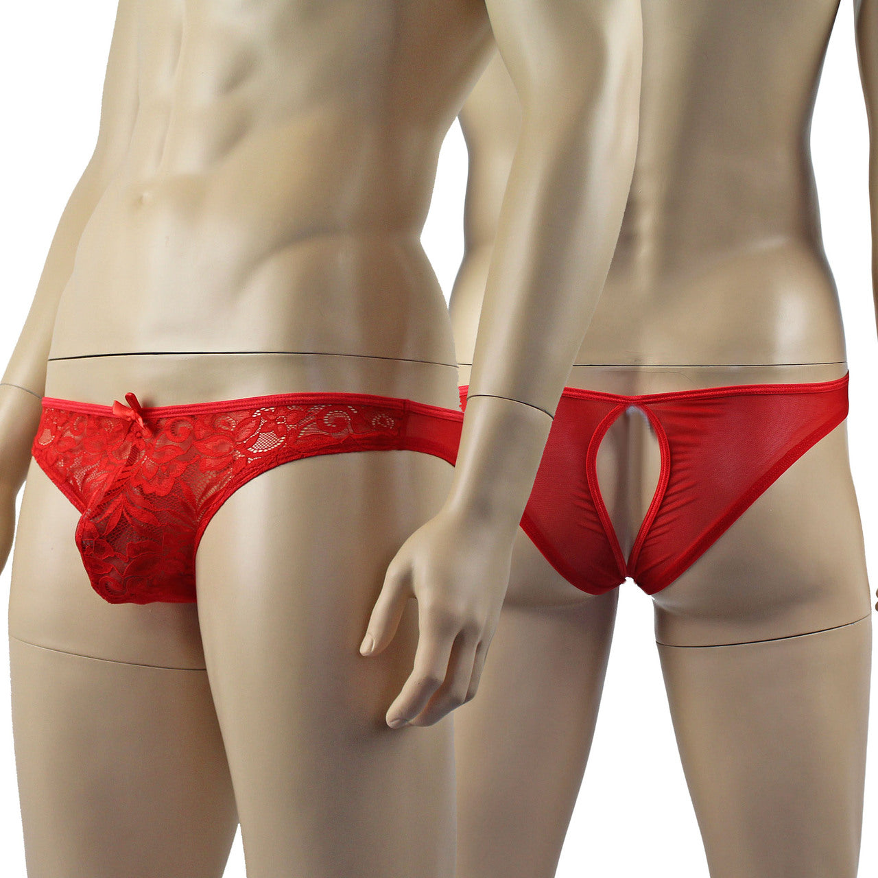 Mens Kristy Lace OPEN BACK Capri Brief, Male Panties (red plus other colours)
