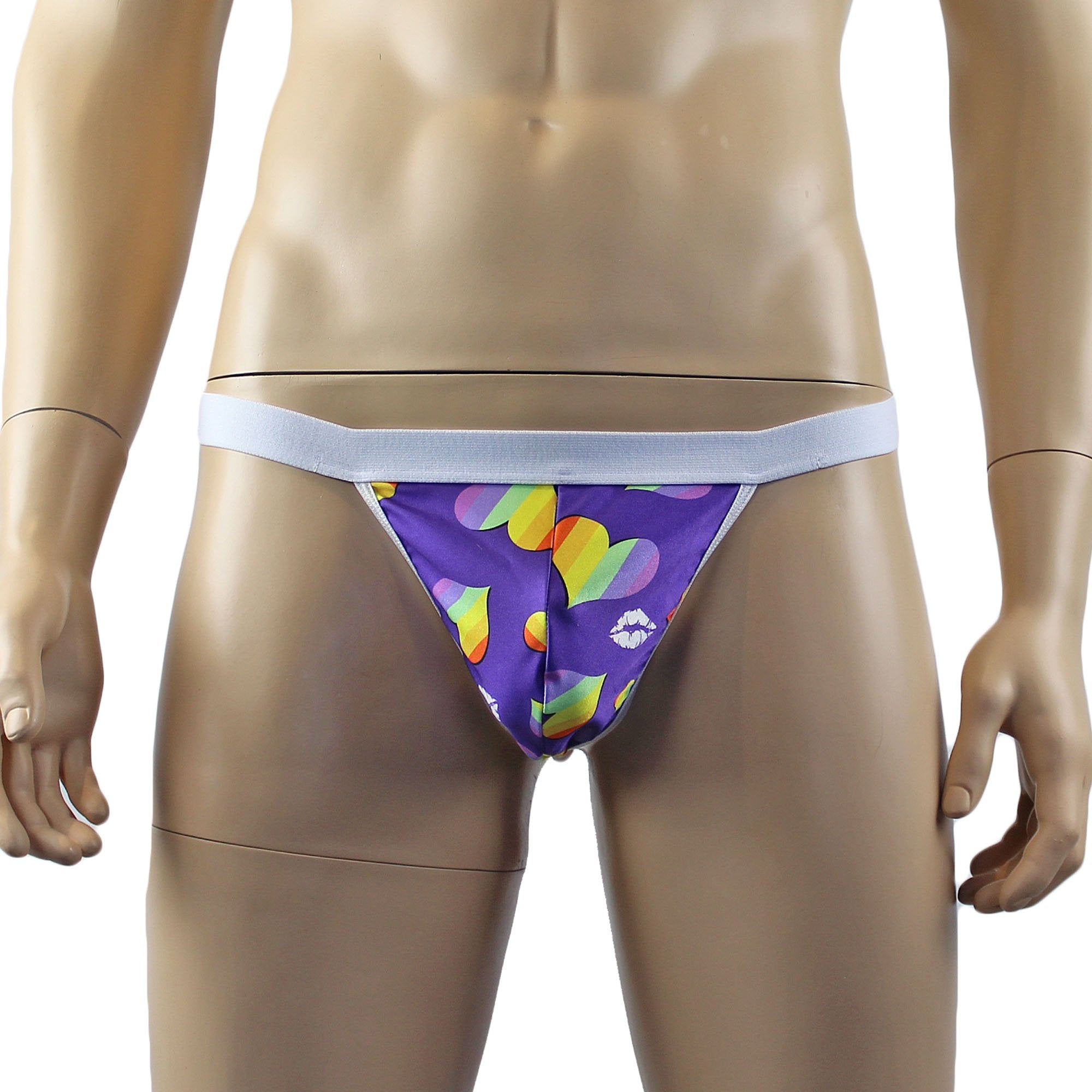 Gay Pride Hearts Mens Rainbow Love Hearts and Kisses Pouch G string