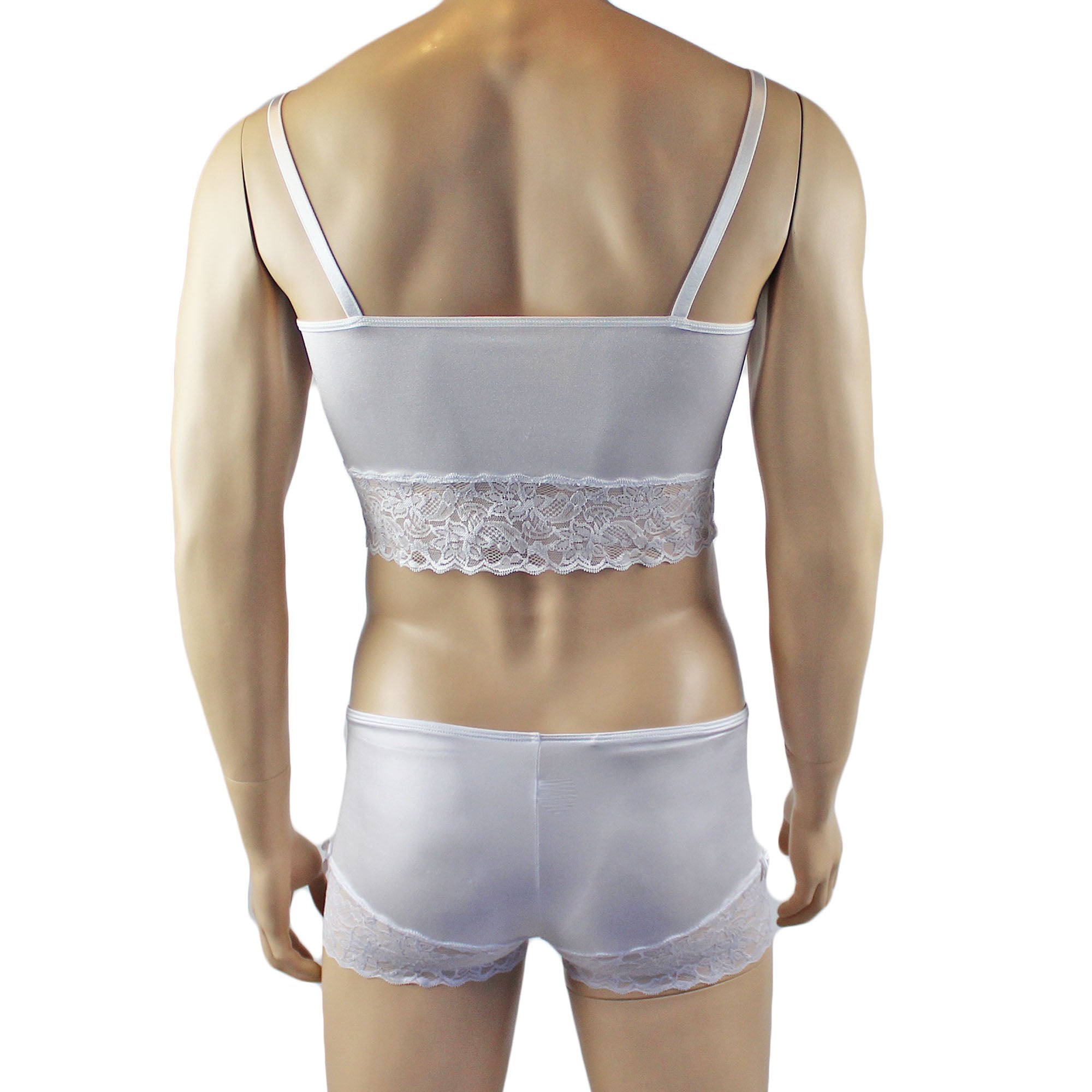 Male Romance Stretch Spandex Camisole Top & Boxer Shorts for Lingerie Men White or Black