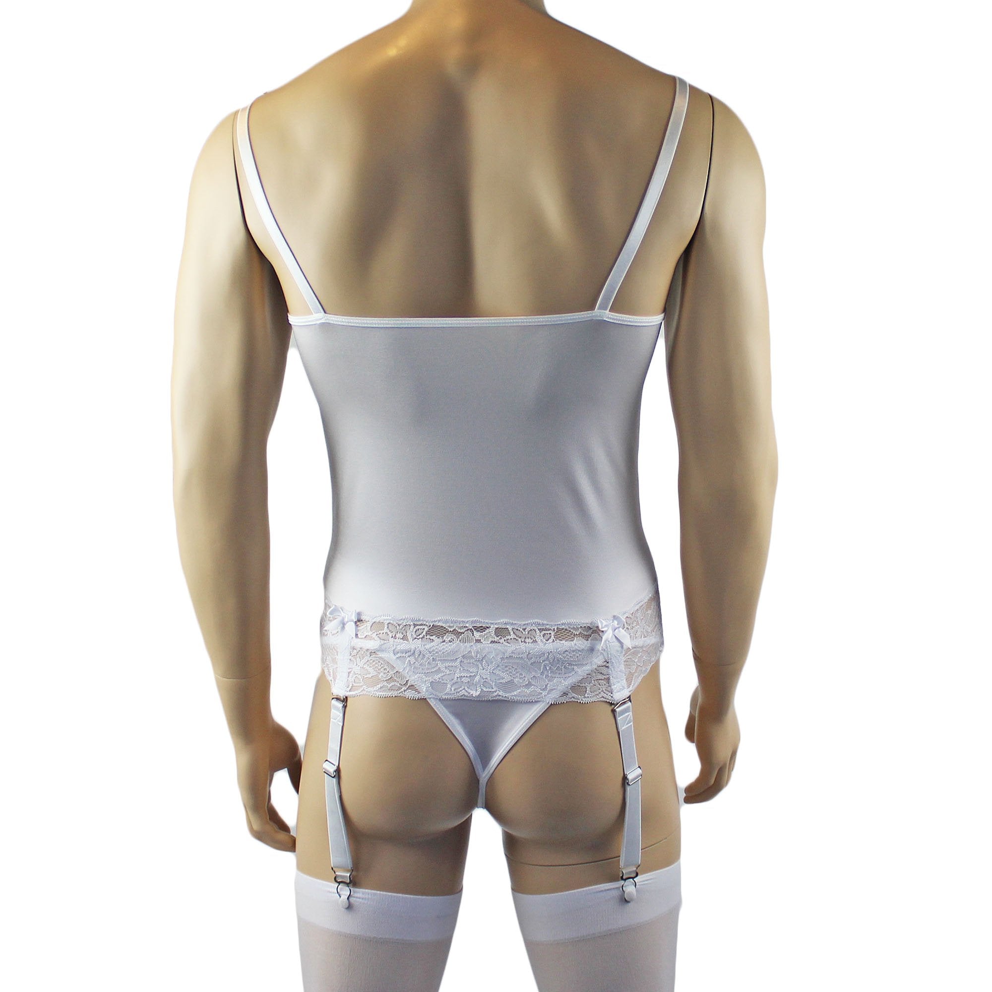Male Romance Stretch Spandex Corset Camisole Top & G string for Lingerie Men White or Black