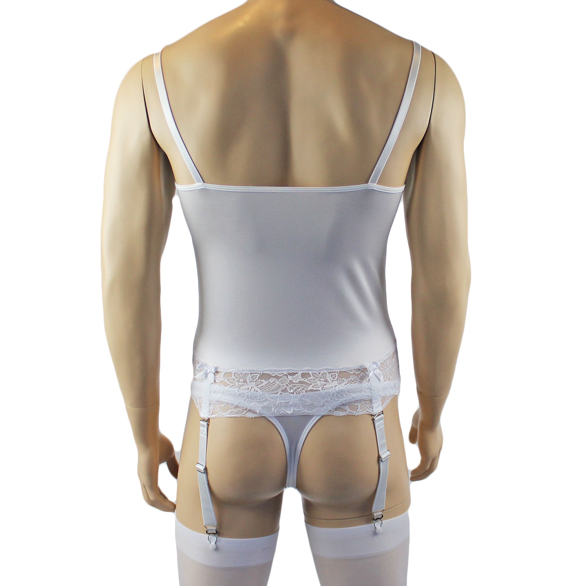 Male Romance Stretch Spandex Corset Camisole Top & Thong for Lingerie Men White or Black