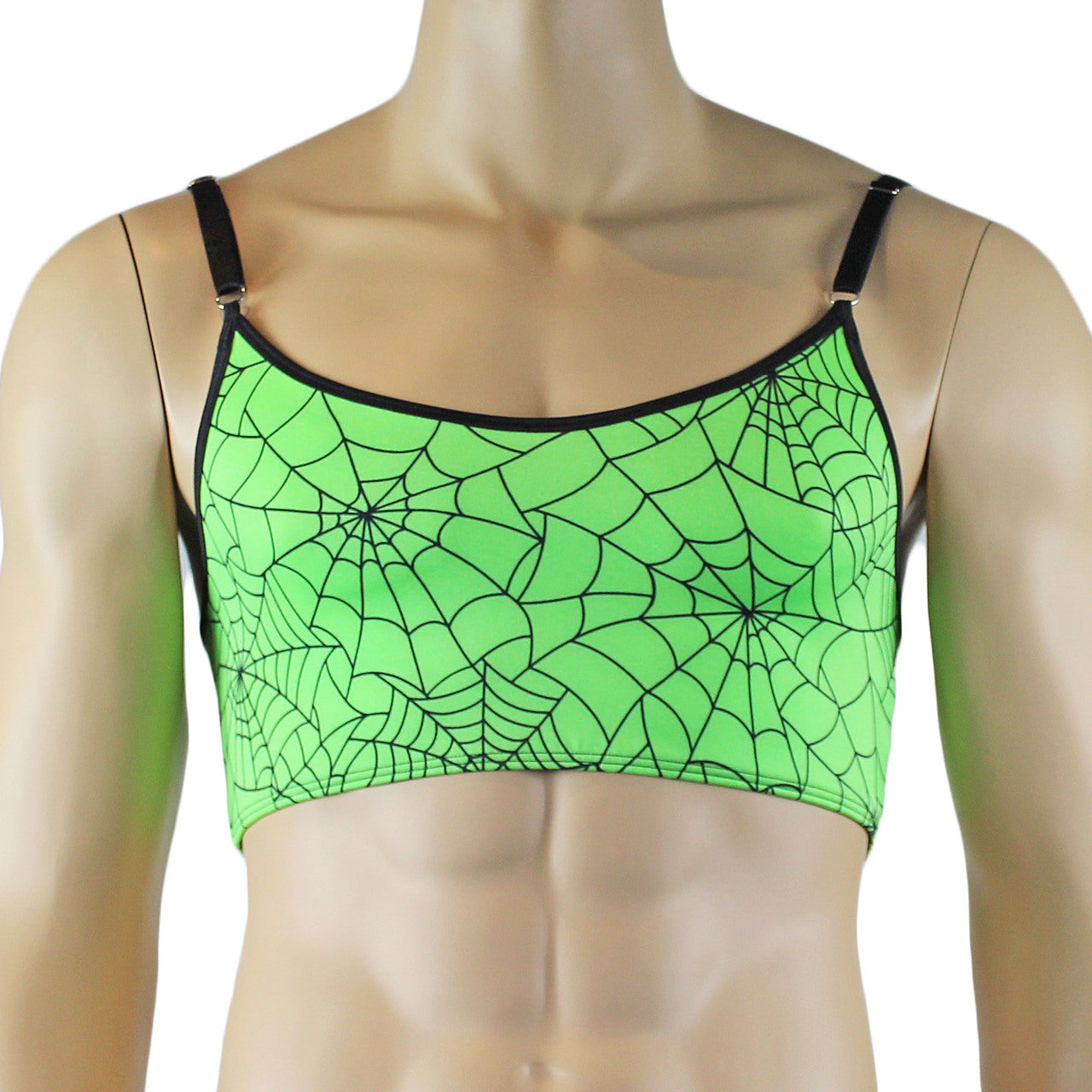 Mens Spider Web Camisole Bra Top & Thong with Band Lime Green