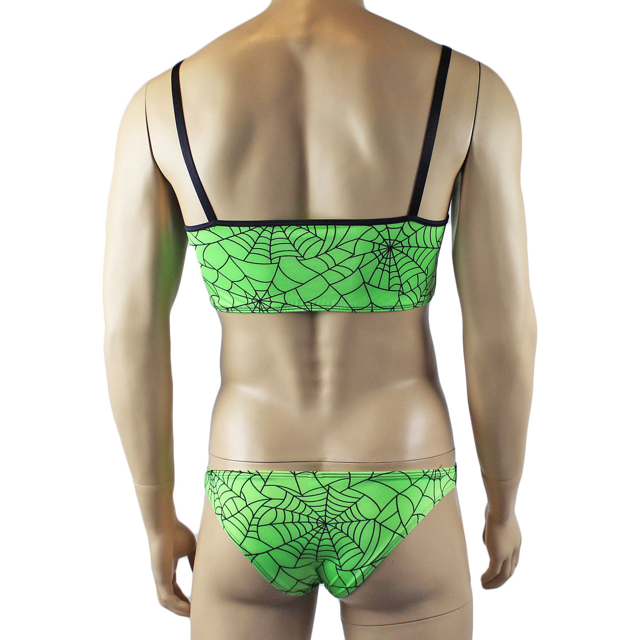 Mens Spider Web Camisole Bra Top & Bikini Brief Lime