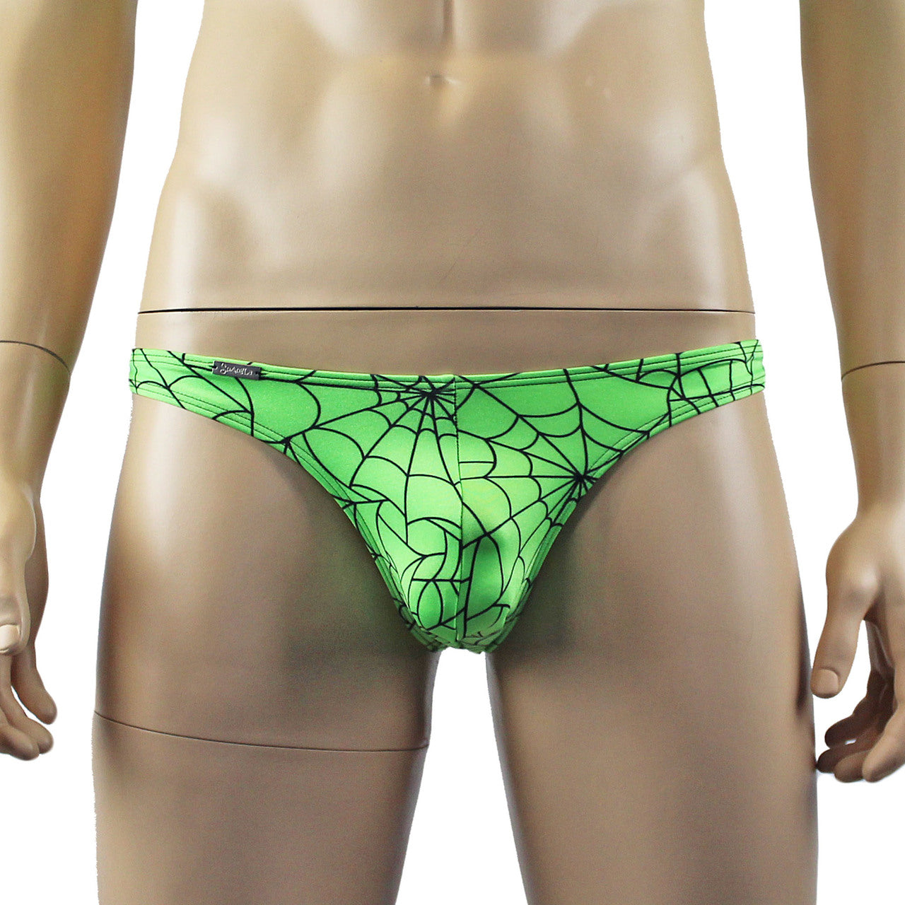 Mens Spider Web Mini Thong Lime Green