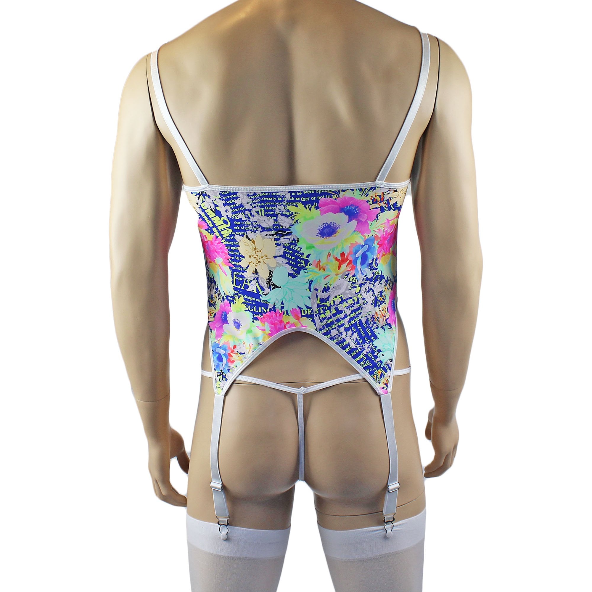 Mens Suzanne Floral Torso Corset Top, G string & Stockings
