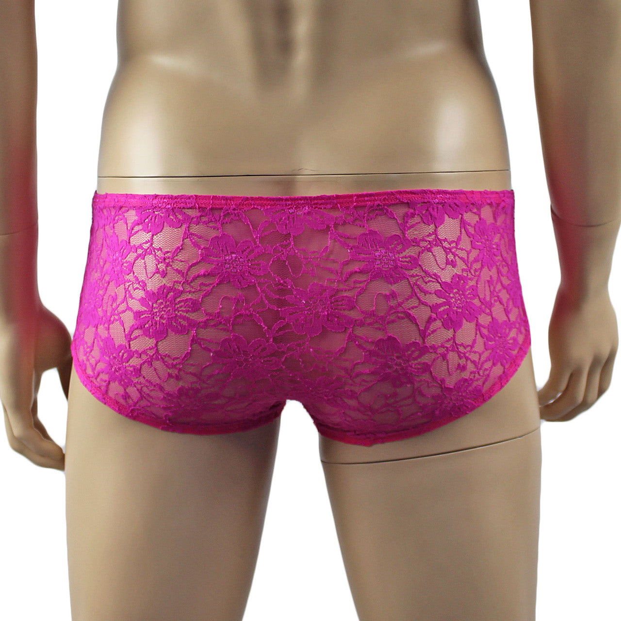 Mens Sexy Lingerie Stretch Lace  Male Panty Bikini Brief Neon Pink