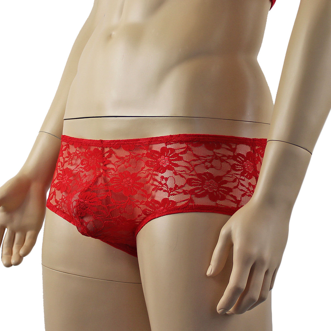 Mens Sexy Lingerie Stretch Lace  Male Panty Bikini Brief Red