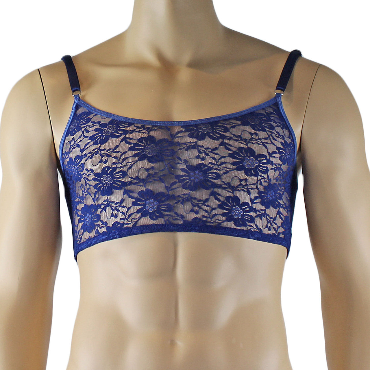 LAST ORDERS - Mens Sexy Lace Crop Bra Top Camisole and G string Male Lingerie Navy