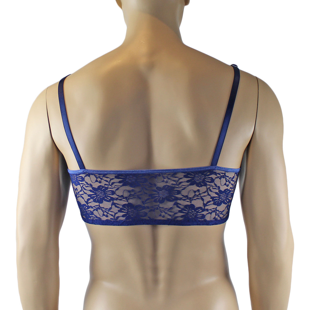 LAST ORDERS - Mens Sexy Lace Crop Bra Top Camisole and G string Male Lingerie Navy