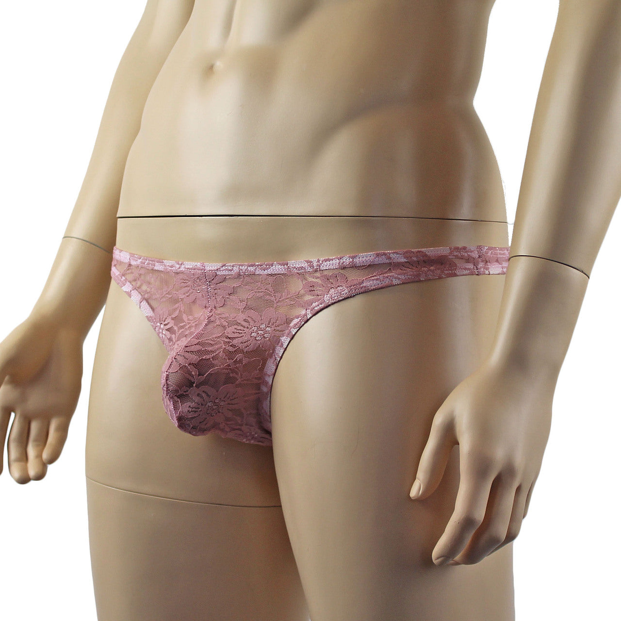 Mens Sexy Lingerie Lace Thong G string Dusty Pink