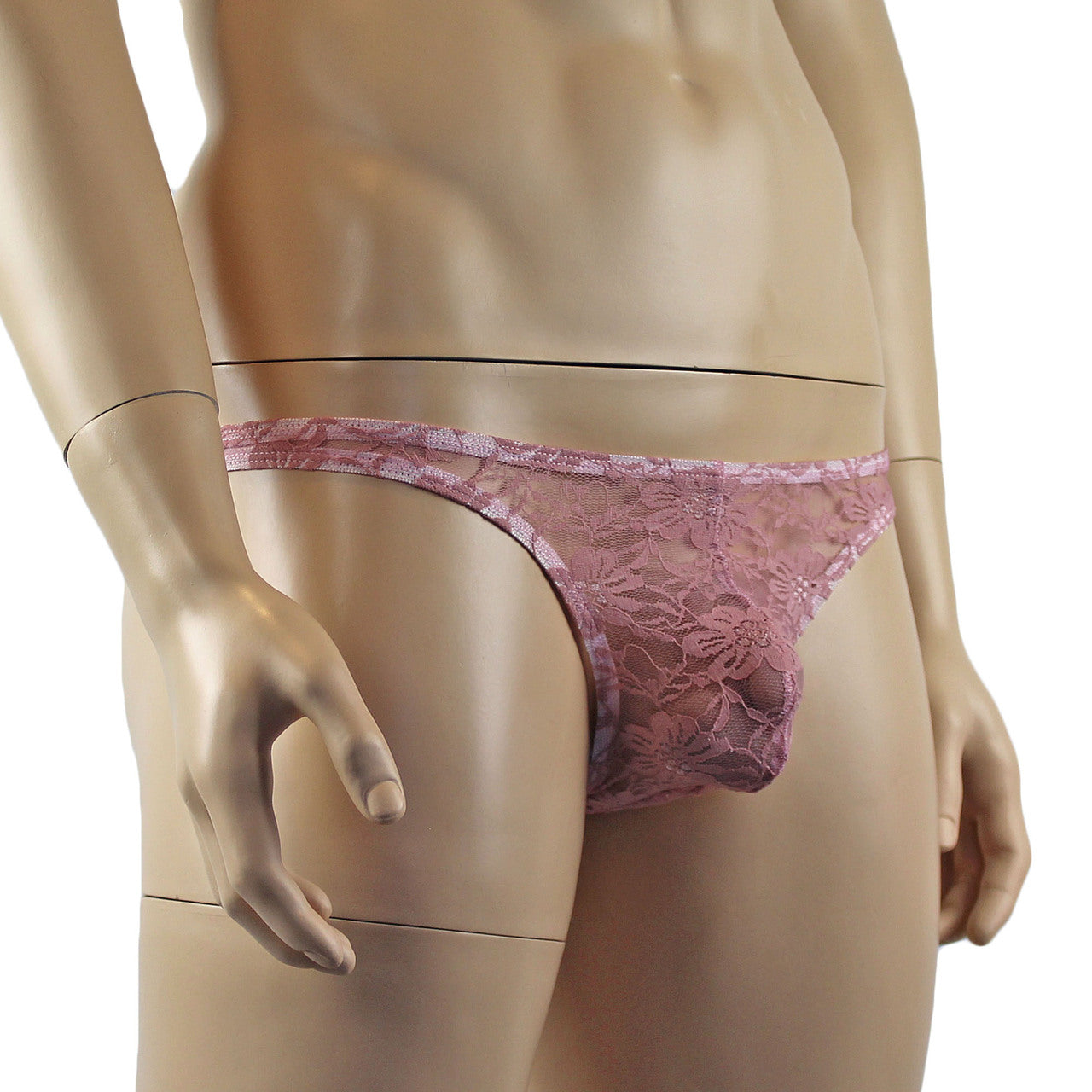 Mens Sexy Lingerie Lace Thong G string Dusty Pink