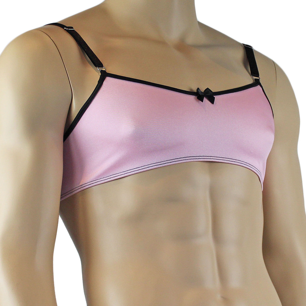 Mens Twinkle Lingerie Spandex Bra with Bow, Light Pink & Black