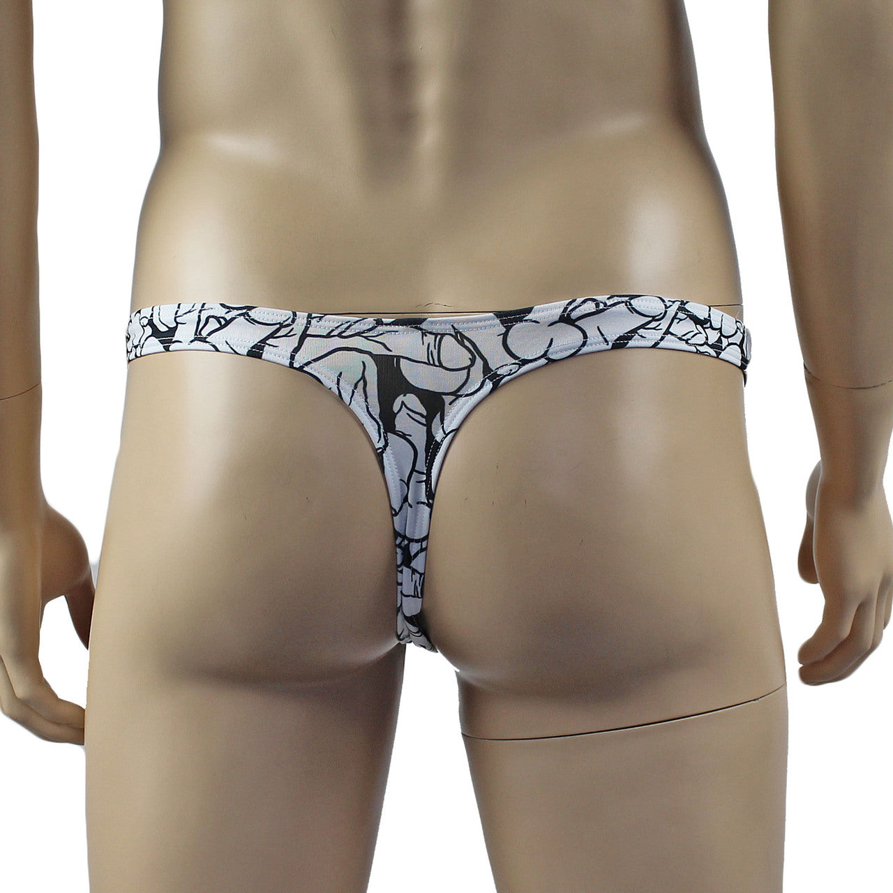 Male Willie Thong with Penis Print Black and White