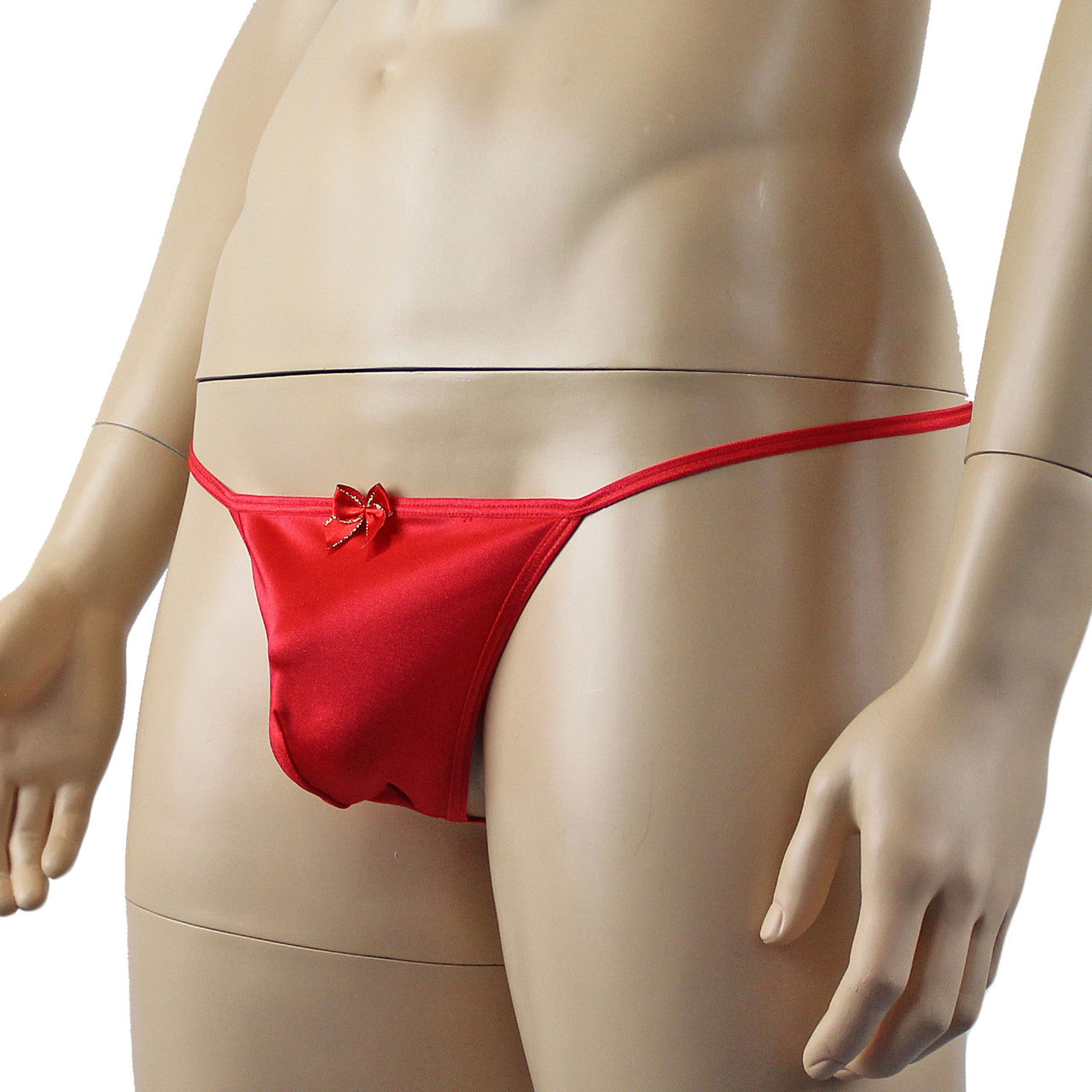 Mens Xmas Stretch Spandex Pouch G string with Red & Gold Bow